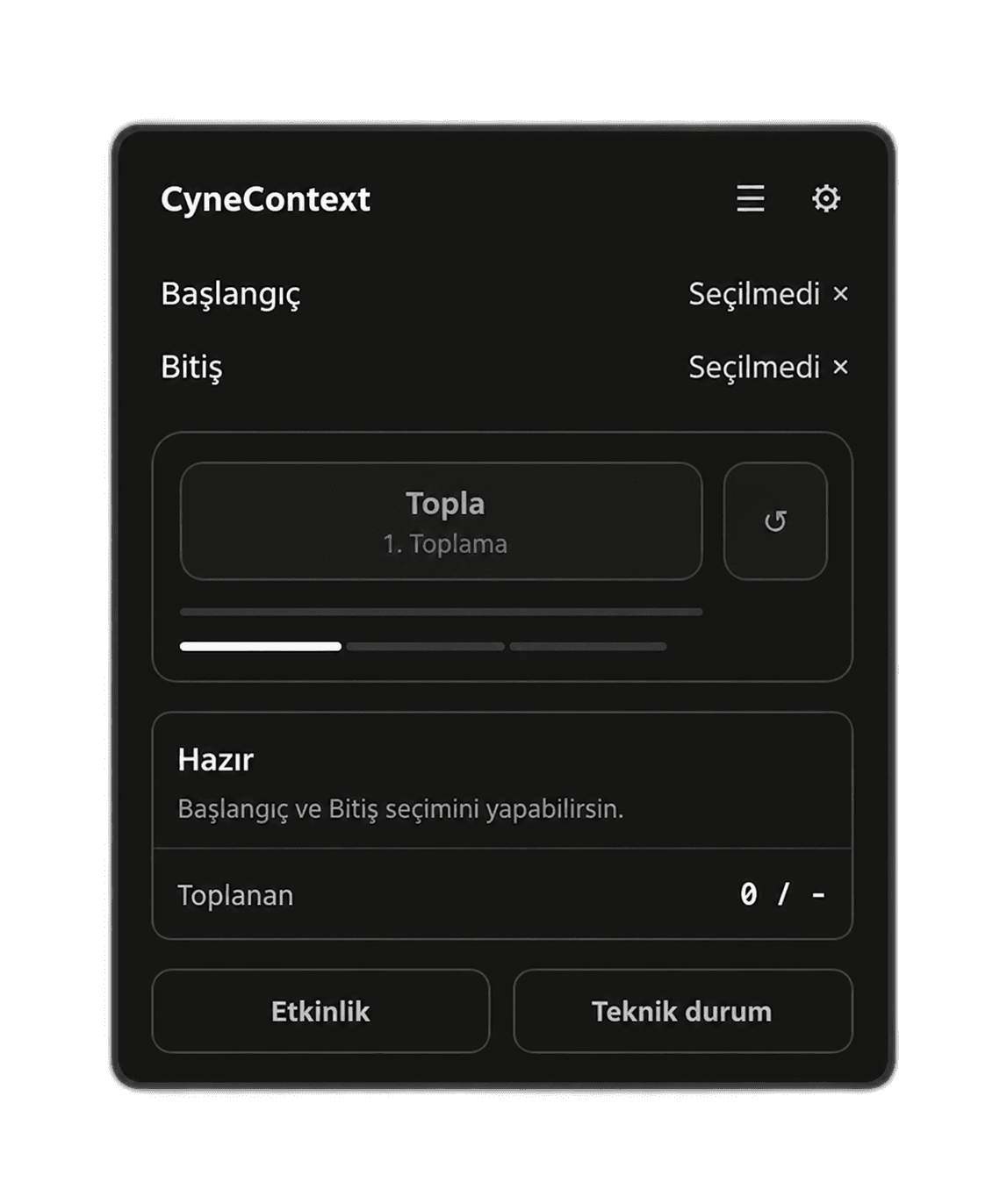 CyneContext ana kontrol paneli