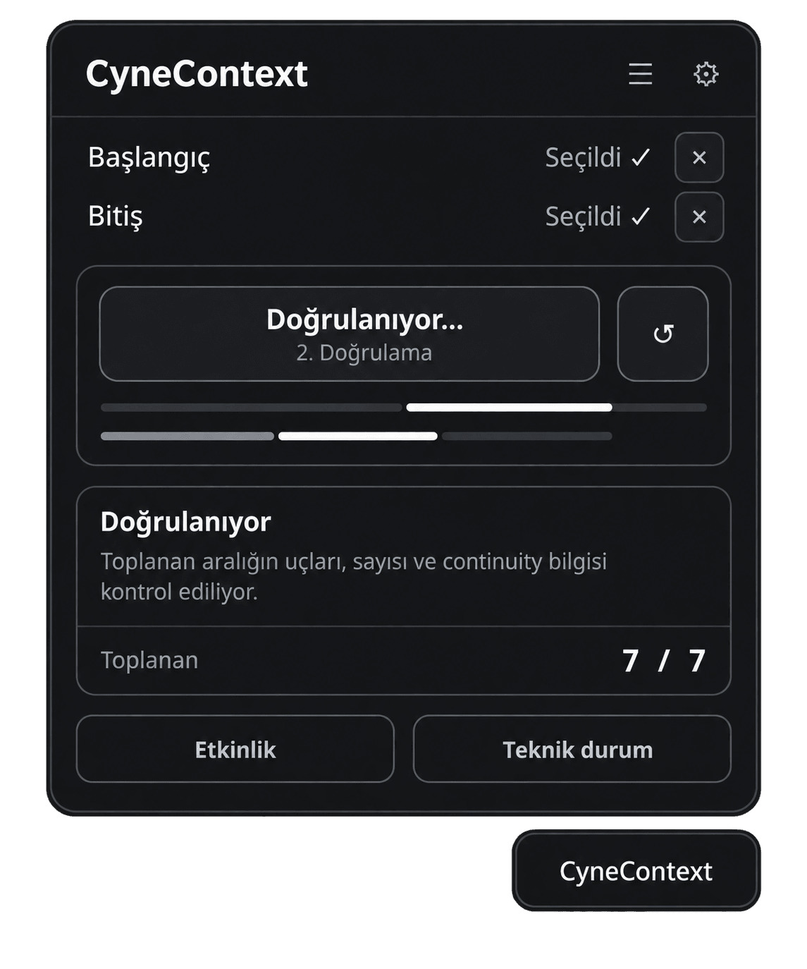 CyneContext doğrulama aşamasında seçilen mesaj aralığının kontrol edilmesi
